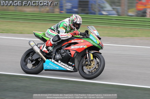 2009-09-26 Imola 0757 Variante alta - Supersport - Free Practice - Katsuaki Fujiwara - Kawasaki ZX-6R